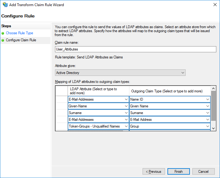 Configurar regla: reclamaciones por defecto